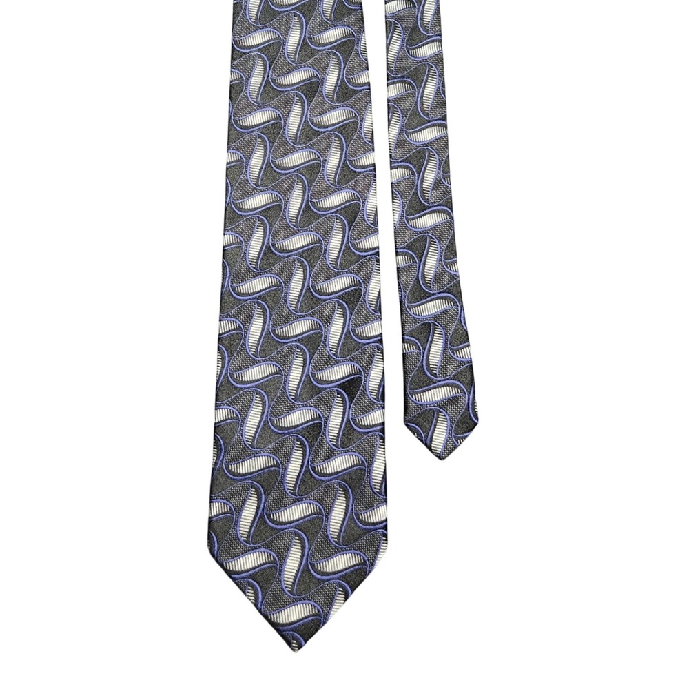 Screenplay Martin Wong‎ Silk Tie Geometric Black Blue Handmade 100 Percent Silk